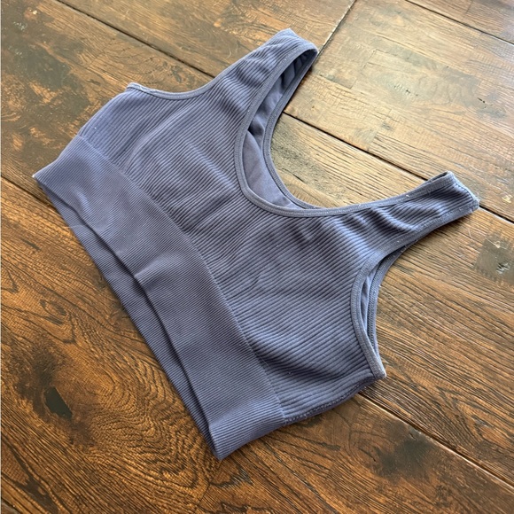 Aerie Coastal Blue Ribbed Sports Bra Bralette Size L - Picture 3 of 8